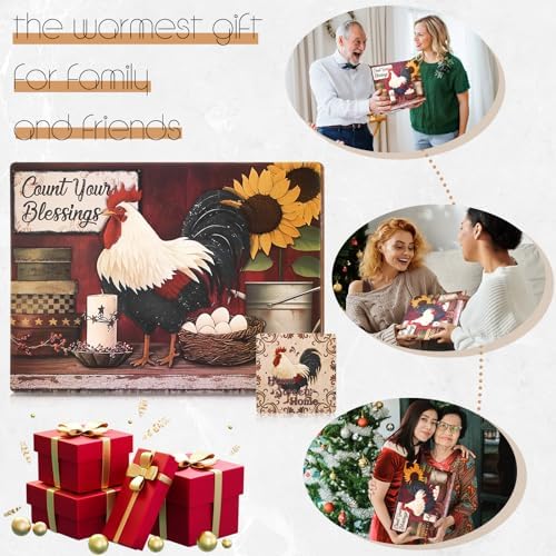 8 Sets Rooster Cork Placemats with Coasters, 12 x 16 Inch