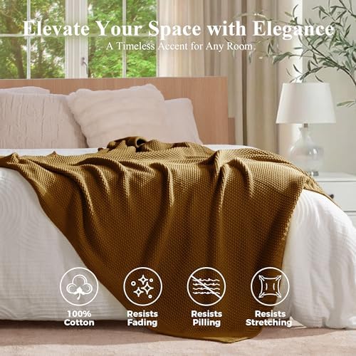 100% Cotton Cable Knit Throw Blanket, Lightweight Soft Knit Blanket