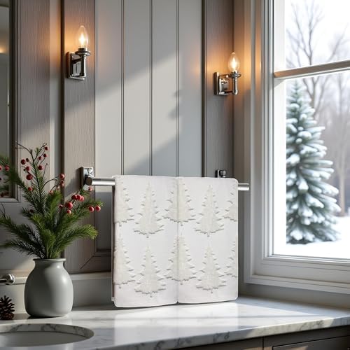 2 Pack Christmas Tree Hand Towels 100% Cotton Jacquard Holiday Kitchen