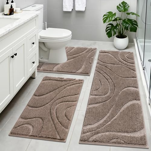 HEBE Bathroom Rugs Set 3 Piece, Soft Bath Mat Set Non Slip Washable