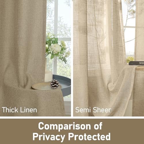 LAMIT Linen Textured Curtains for Living Room 95 inches Long, Tan