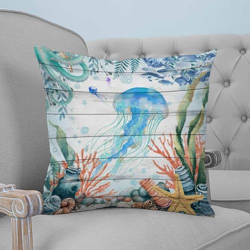 Pillow Covers 20x20 Set of 2, Jellyfish Coastal Throw Pillow Covers