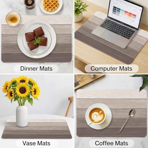 Faux Leather Placemats Set of 6 Khaki Wood Grain Waterproof Heat