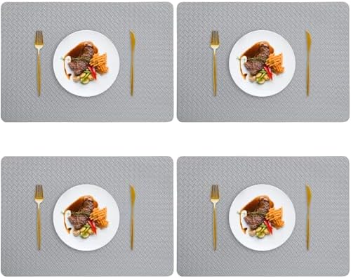 Faux Leather Placemats Set of 4, Double-Sides Woven Washable Dining