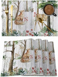 Placemats Set of 8, Spring Forest Animals Woven Placemat, Linen Place