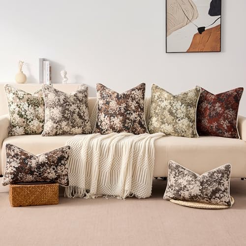 Allorry Vintage Red Floral Throw Pillow Covers 18x18 Set of 2 Nature