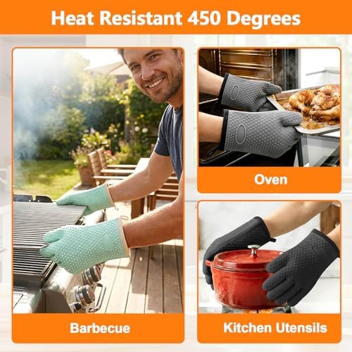 Silicone Oven Mitts Heat Resistant, Non-Slip Grip Waterproof Kitchen