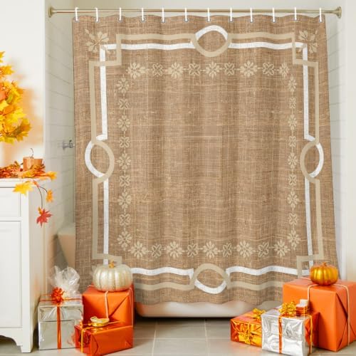 QueenKer Brown Double Lines Shower Curtain Modern Linen Texture