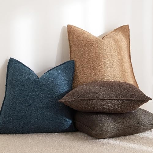 Brown 20x20 Boucle Textured Throw Pillow Covers Set of 2 for Couch