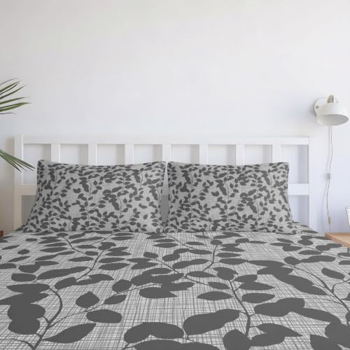 4 Pieces Duvet Cover Set King – Gray Leaves Branch Soft Microfiber