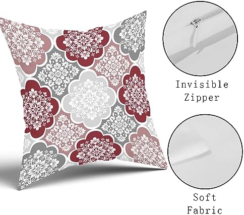 Red Boho Pillow Covers 18x18 Inch Pack of 2 Bohemian Gray and Red