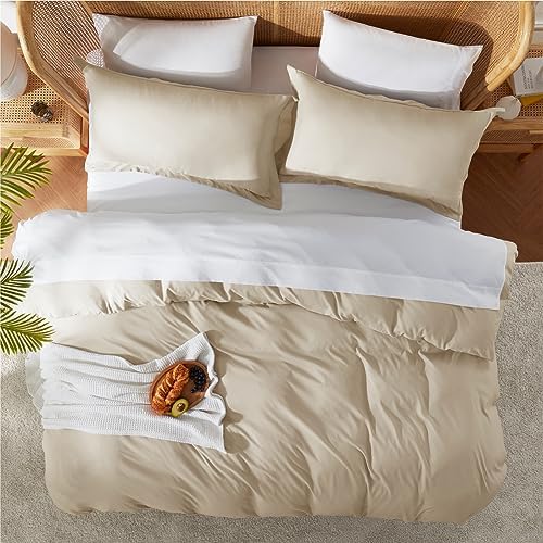 Nestl Queen Duvet Cover Set with Comforter Insert - Beige Cream