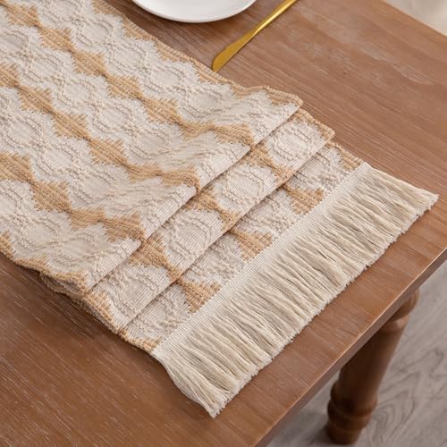Boho Cotton Linen Table Runner 14x157 Inch - Farmhouse Macrame Table