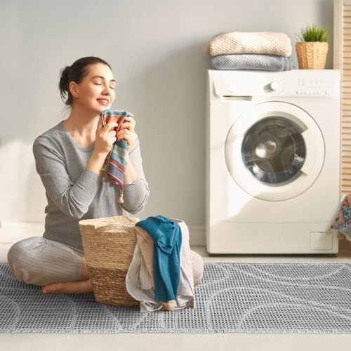 ZALL Grey Waffle Bath Mat Wavy,Super Absorbent Non Slip Bathroom Rug