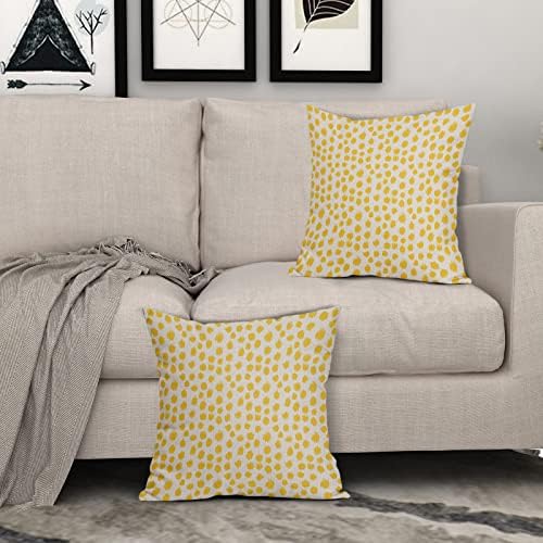 Yellow Cream Pillow Covers 20x20 Set of 2 Boho Design Polka Dot Throw