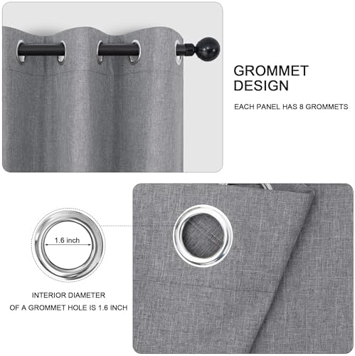 Dark Grey Linen Blackout Curtains 84 Inch Length 2 Panels Set for