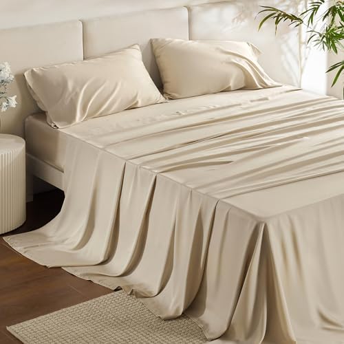 Bedsure King Size Beige Cooling Sheet Set and Boho Duvet Cover Set