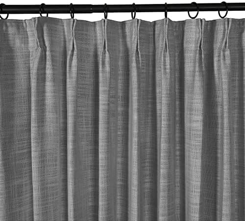 TWOPAGES Gray Linen Textured Pinch Pleat Curtain, 72Wx102L, 1 Panel