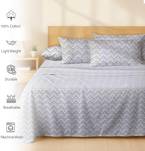 RUVANTI 100% Cotton Queen Sheets, Percale Queen Sheet Set, Inverted