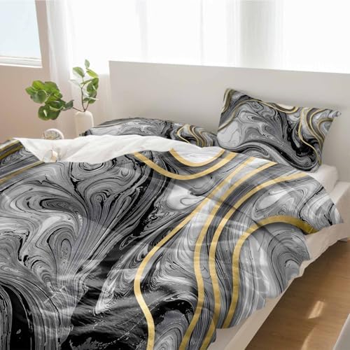 Duvet Cover Set Queen, Abstract Marble Texture 3 Piece Bedding Set