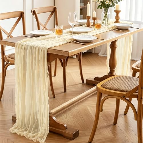 6Pcs Beige Table Runner, 10FT Rustic Cheesecloth Table Runner