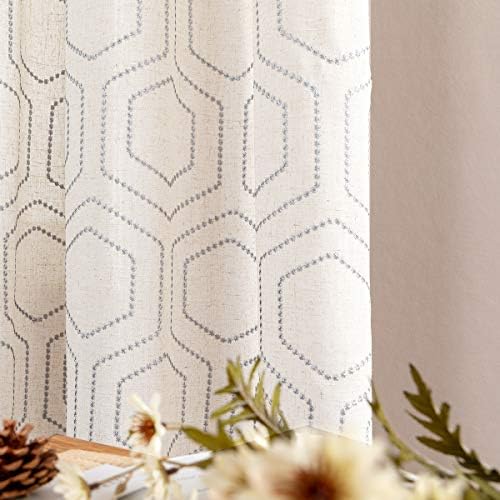 jinchan Grey Boho Window Curtains 84 Inch Length 2 Panels Set Linen