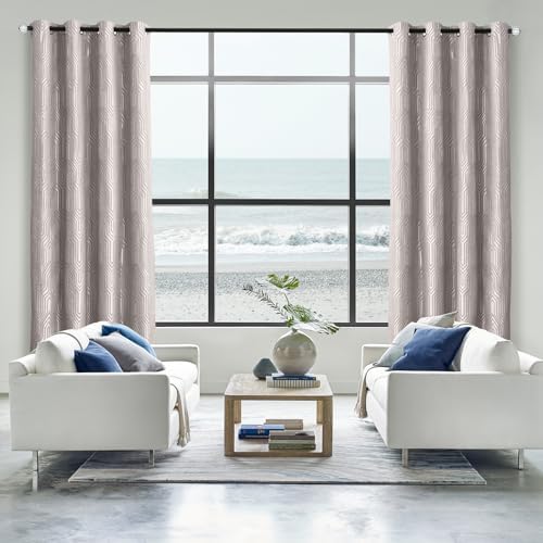 Mocha and Silvery 100% Blackout Curtains 120 Inch Length 2 Panels