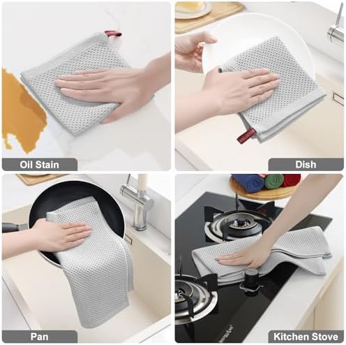 Homaxy 12 Pack 100% Cotton Kitchen Towels and Dishcloths Set, Light