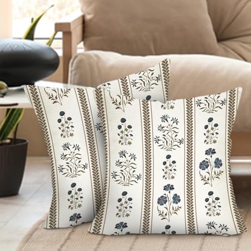 Vintage Floral Decorative Throw Pillow Covers 18 x 18 Set of 2