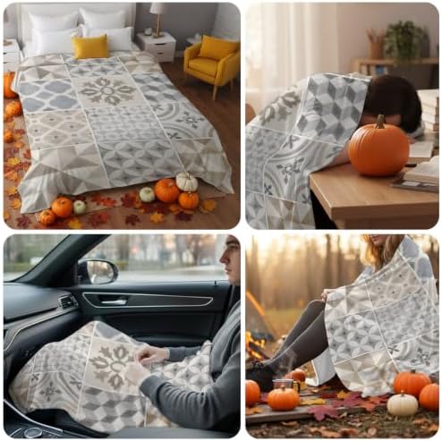 Boho Patchwork Blanket Plush Cozy Fuzzy Throw Blanket for