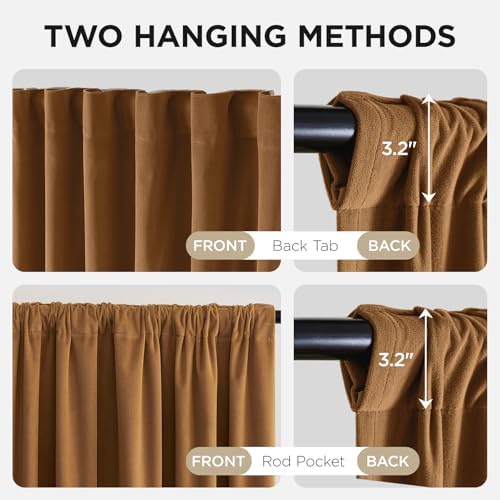 Joydeco 100% Blackout Curtains Velvet Black Out Curtain 72 Inch Drapes