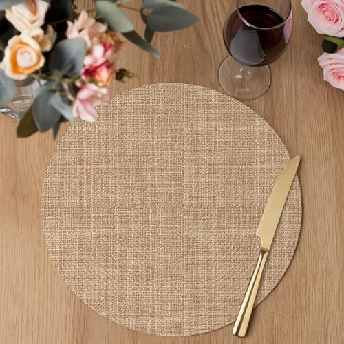 Minimalist Sandy Beige Round Braided Placemats Set of Set of 8 Heat