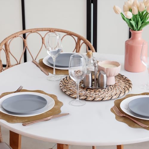 comfoyar Faux Leather Flower Shaped Placemats Set of 6, 13.5 Inch Heat