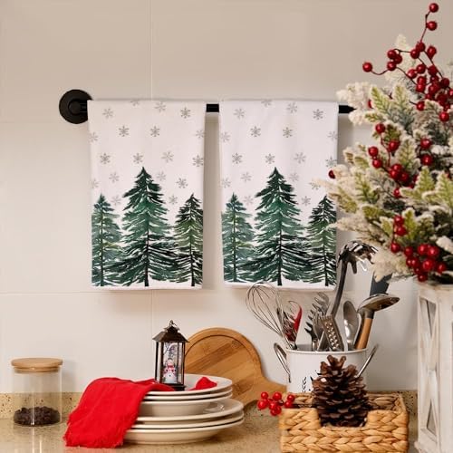 ARKENY Christmas Kitchen Towels Set of 2,Green Tree Xmas Decor