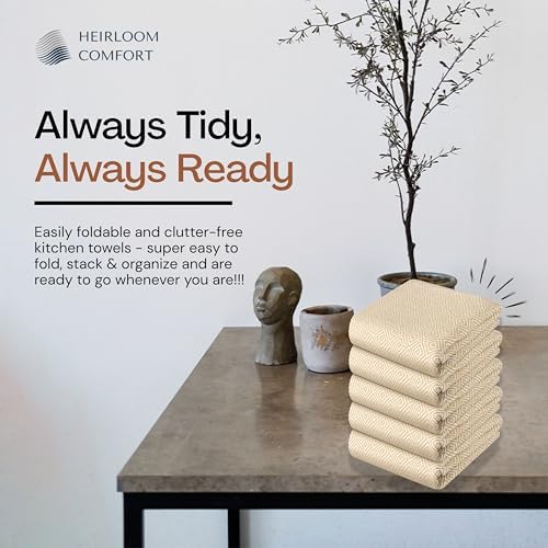 Beige Kitchen Towels, 12 Pack, 100% Cotton, Super Absorbent and Quick