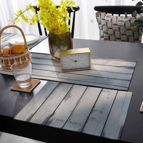 Light Shadow Wood Grain Time Fades Table Runner and Placemats Set of 6