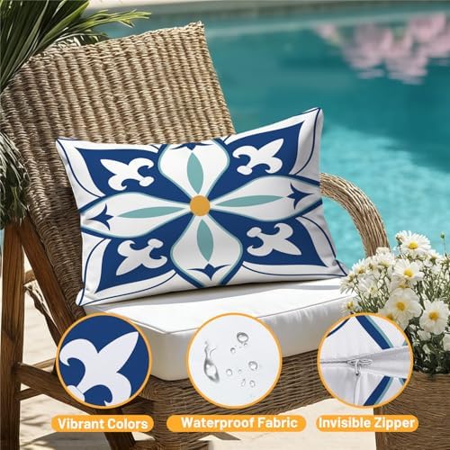 Outdoor Waterproof Throw Pillow Covers 12x20 Set of 4 Floral Boho