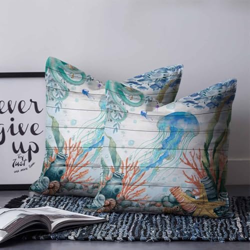 Pillow Covers 20x20 Set of 2, Jellyfish Coastal Throw Pillow Covers