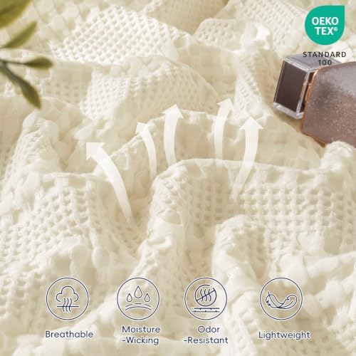 PHF Cooling Waffle Blanket for Hot Sleepers King Size, 104"x90", Ivory