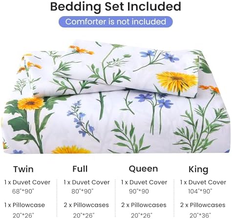 Mooreeke Duvet Cover Queen Size, 3 Piece Dandelion Floral Duvet Cover
