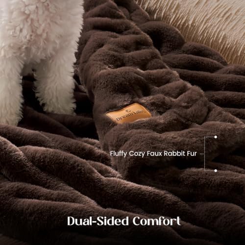 Dream Valley Double-Sided Faux Rabbit Fur Throw Blanket,Dark