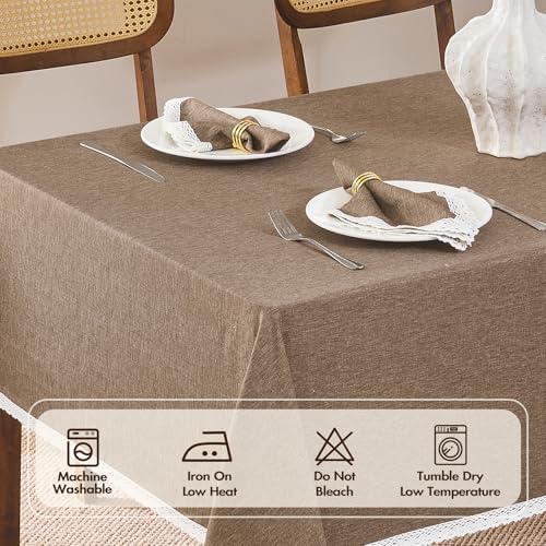 Mocha 52x70 Oblong Polyester Linen Farmhouse Tablecloth