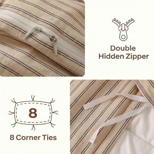 Herside King Duvet Cover Set,100% Cotton Double Gauze,Beige Apricot