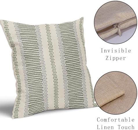 Sage Green Pillow Covers 18x18 Set of 2 Gray Grey Dot Print Striped