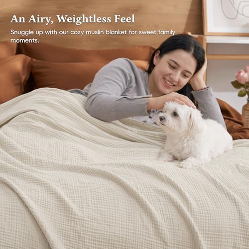 David's Home 100% Cotton Muslin Throw Blanket for College Dorm