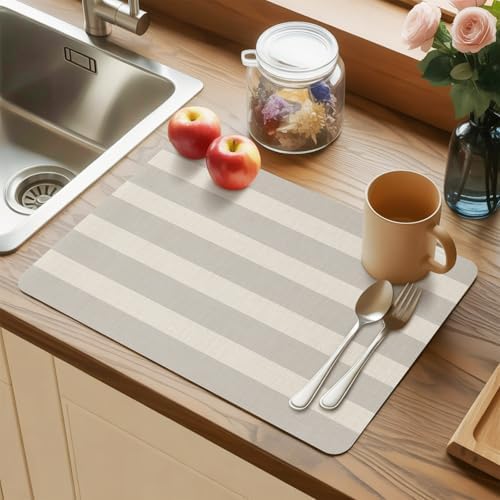 Minimalist Taupe Stripes Leather Placemats Set of 6,12x18