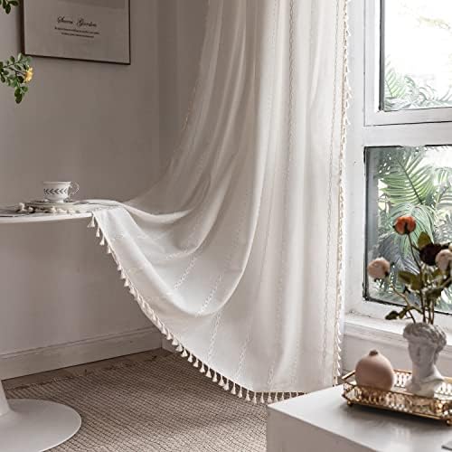 Boho Embroidery Linen Curtains 108 Inches Long for Living Room, 2