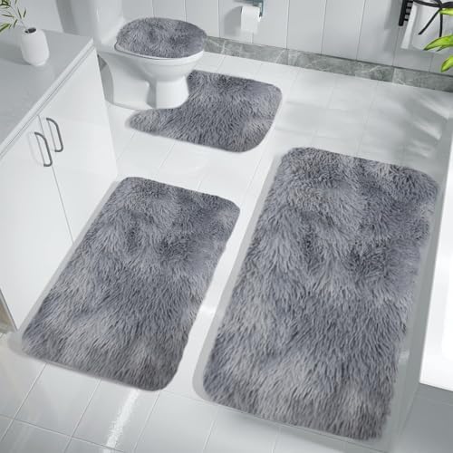 Bath Mats, Mixed Colors Bath Mats 4 Set Bathroom Rugs for 4 PCS Toilet