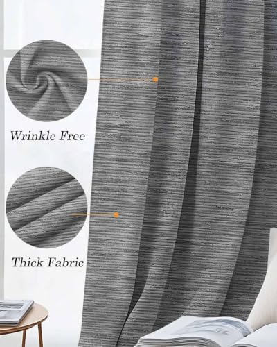 Gray Solid Color Blackout Curtains 63 Inches Long for Bedroom