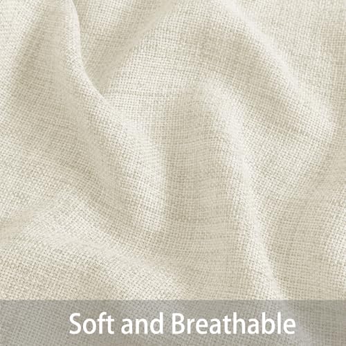 Macochico Light Filtering Linen Curtains 120Wx112L, Beige, 2 Panel Set